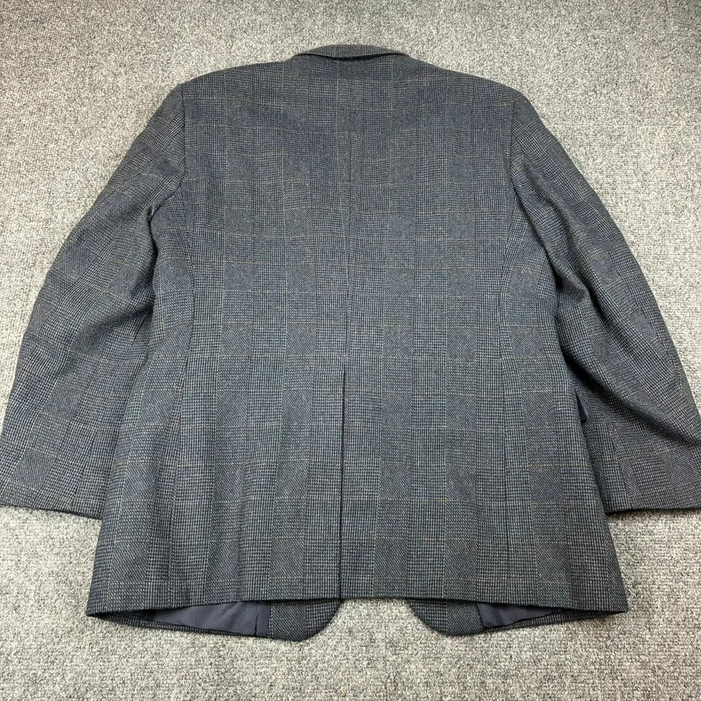 Haggar Mens Plaid Blazer Sport Coat Grey Blue Windowpane Two‎ Button Jacket 42